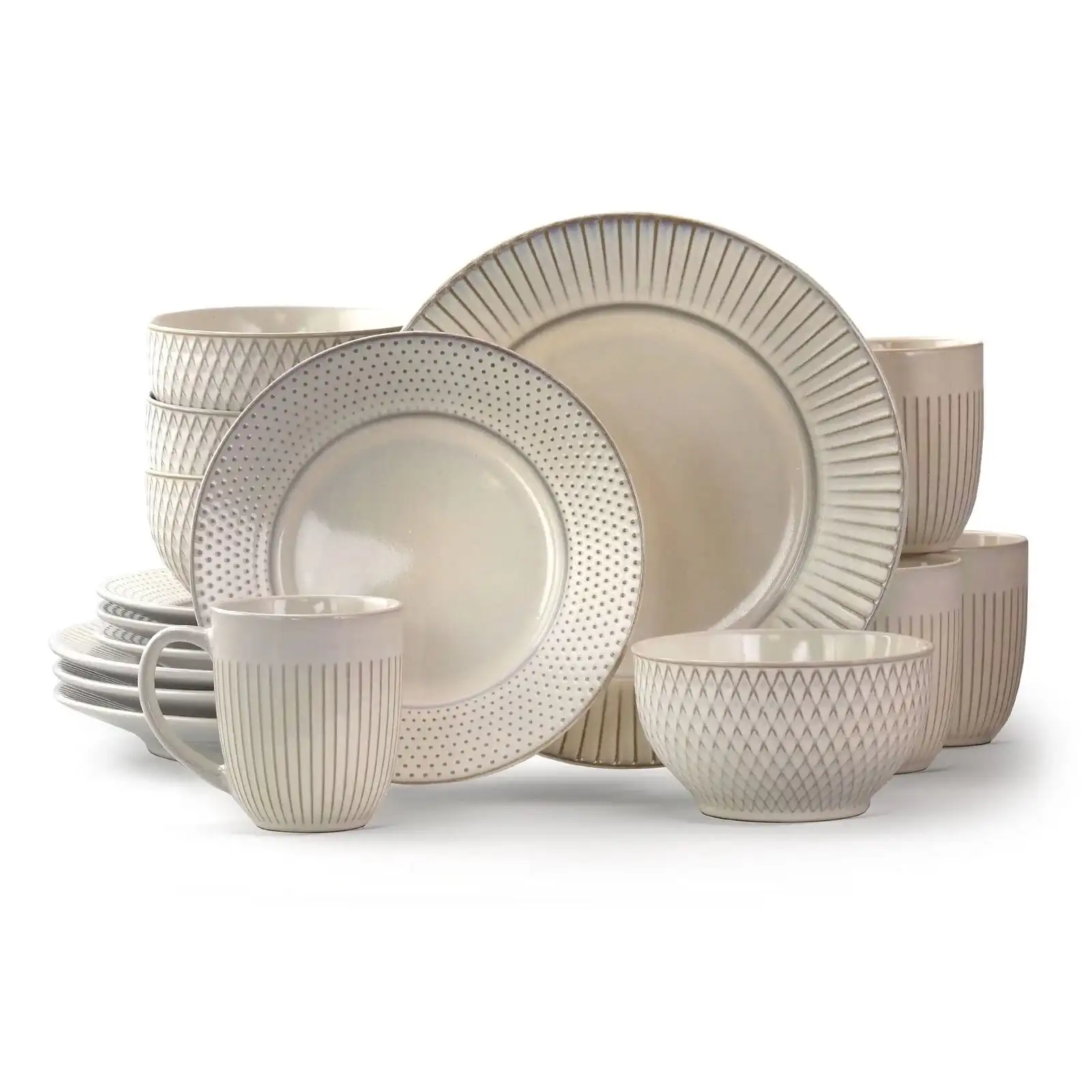 Market Finds 16 Piece Round Stoneware Dinnerware Set in Embossed White
Market Finds 16 Piece Round Stoneware Dinnerware Set in Embossed White
