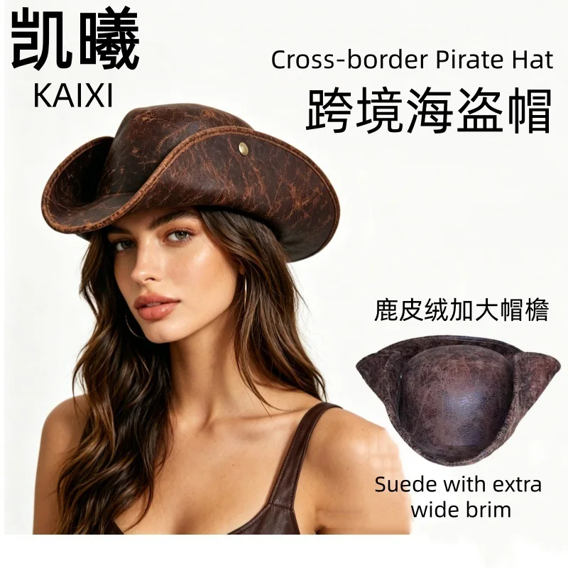 Caribbean Faux Leather Triangle Pirate Hat, Halloween Cosplay Dress Up Prop for Carnival & Masquerade Party
Caribbean Faux Leather Triangle Pirate Hat, Halloween Cosplay Dress Up Prop for Carnival & Masquerade Party