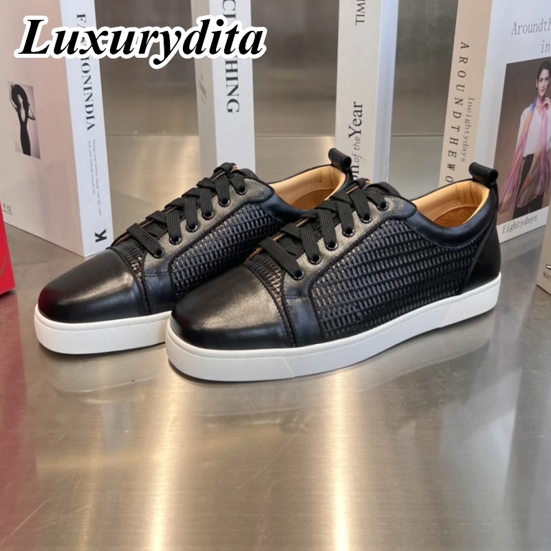 Top Quality Womens Trendy Casual Sneakers Luxury Mens Real Leather Tennis Shoes Designr Red Soled Tide Lovers Rivet Shoes HJ0534
Top Quality Womens Trendy Casual Sneakers Luxury Mens Real Leather Tennis Shoes Designr Red Soled Tide Lovers Rivet Shoes HJ0534