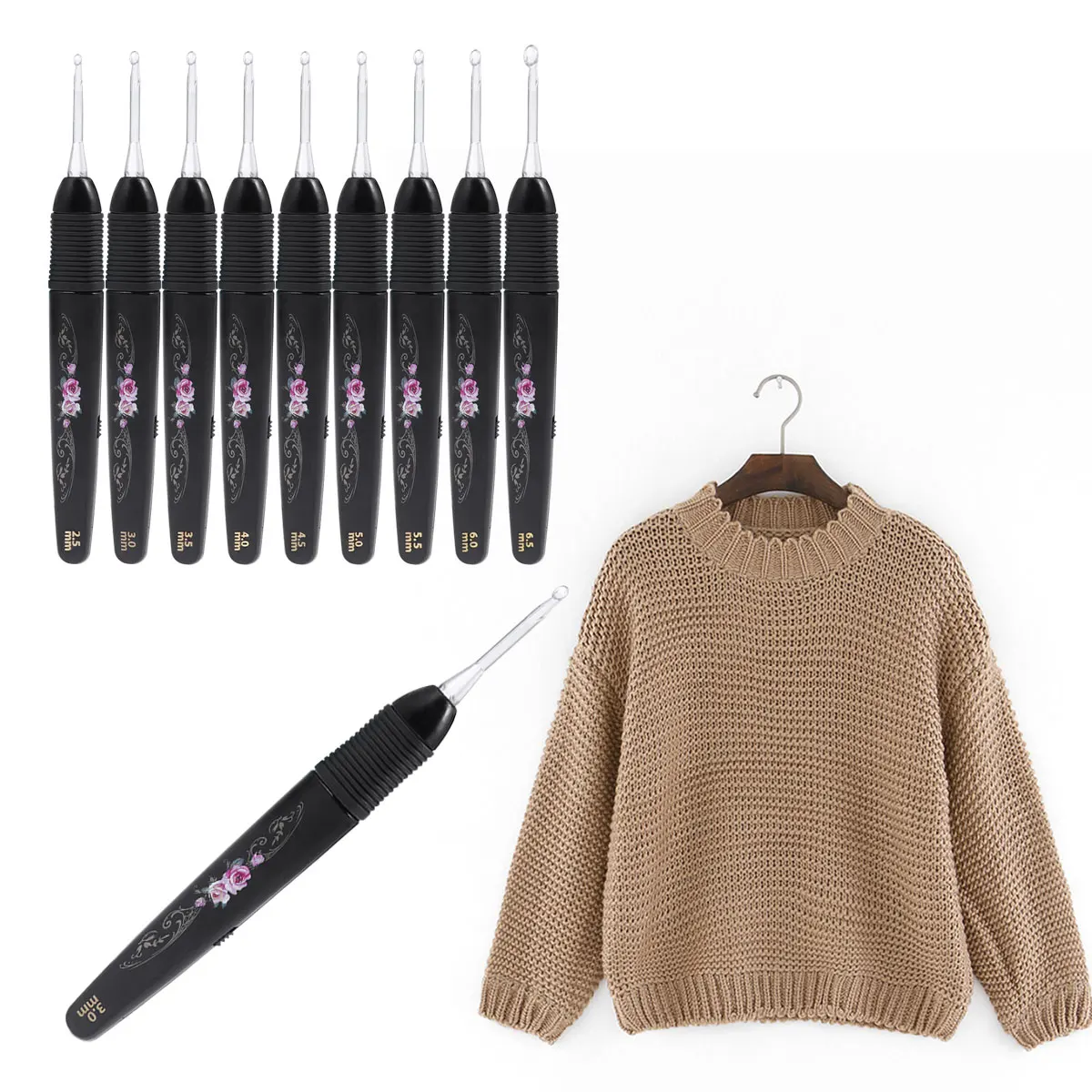 9 pcs Crochet Hooks Knitting Tools Black Needles Arthritic Hands LED Lighted Yarn ABS Beginner Crocheters
9 pcs Crochet Hooks Knitting Tools Black Needles Arthritic Hands LED Lighted Yarn ABS Beginner Crocheters