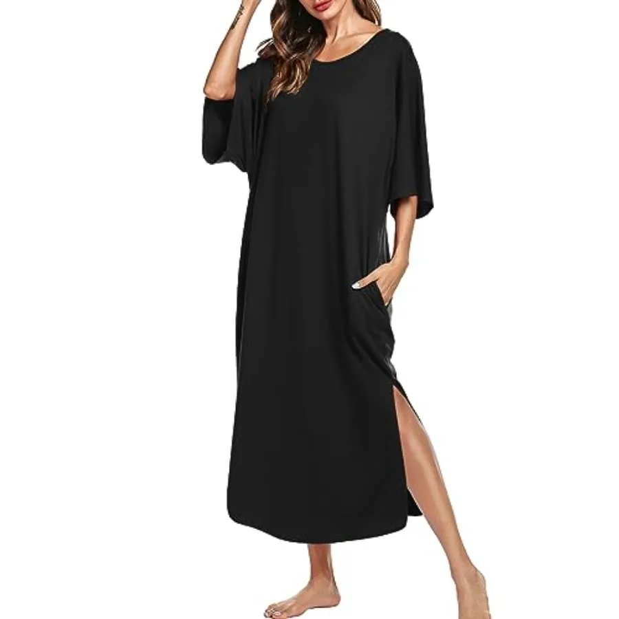 Women's Nightgown Short Sleeve Sleepshirt Long Loungewear Casual Maxi Lounge Dress House Dresses with Pockets
Women's Nightgown Short Sleeve Sleepshirt Long Loungewear Casual Maxi Lounge Dress House Dresses with Pockets