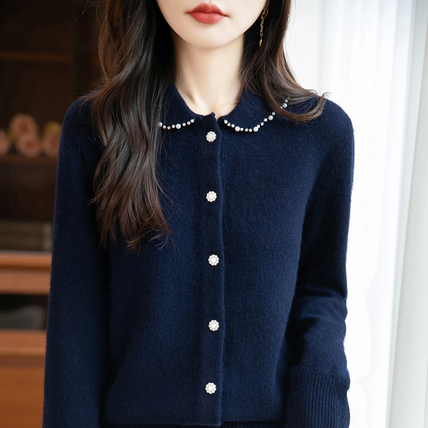 New Australian wool knitted women's cardigan with a collar sweater, exquisite and versatile short jacket, women's Full sleeves
New Australian wool knitted women's cardigan with a collar sweater, exquisite and versatile short jacket, women's Full sleeves