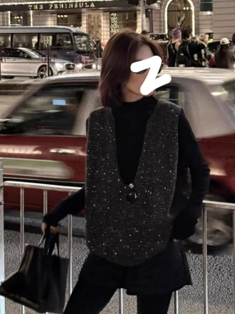 Pure Color Svel Sequin Design Vest Faionable Layered Knitwear Commute Casual Loose Fit Women's Faion Top
Pure Color Svel Sequin Design Vest Faionable Layered Knitwear Commute Casual Loose Fit Women's Faion Top