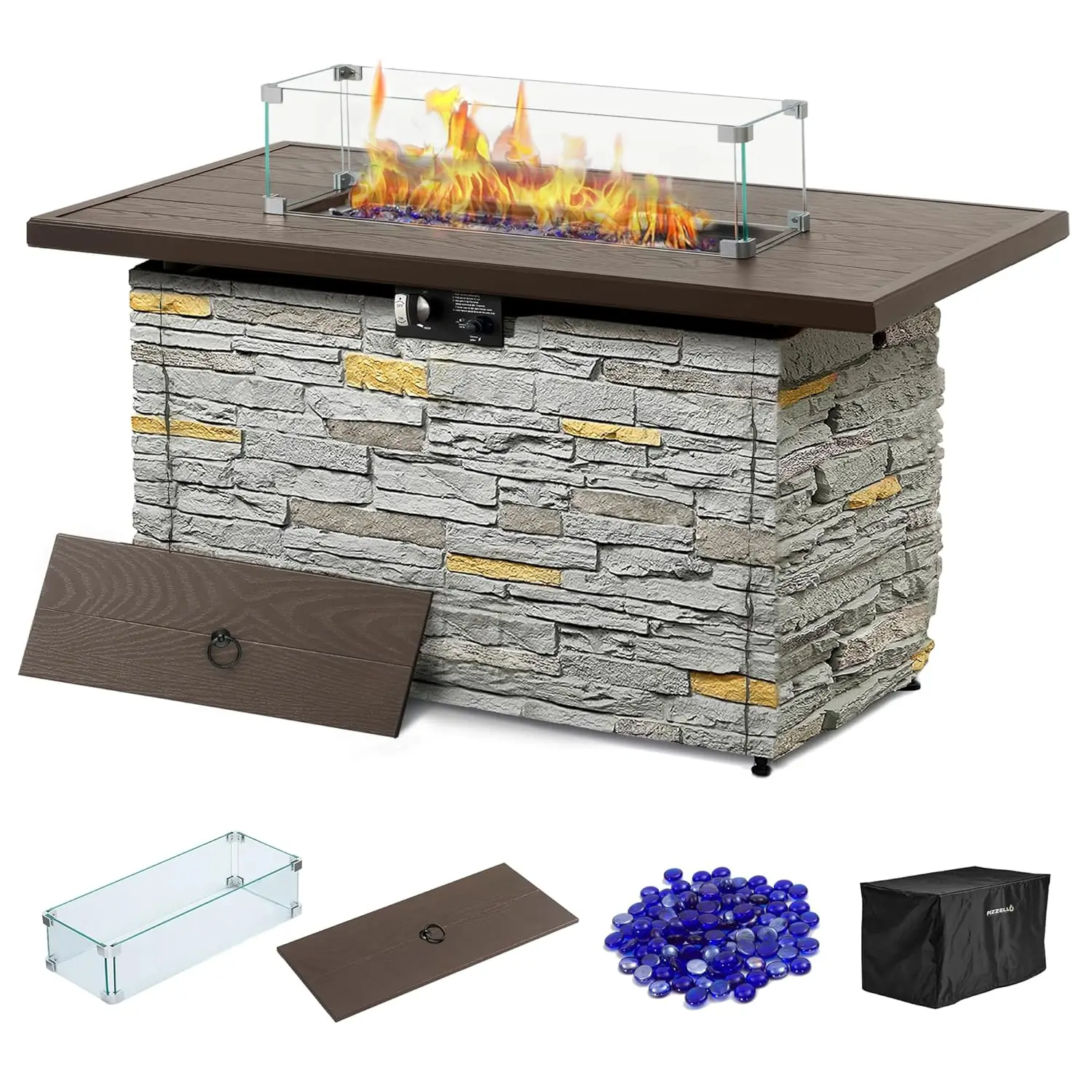 43in Propane Fire Pit Table 50000 BTU Rectangular Outdoor Stone Patio with Wind Guard Lid Beads Cover, Customized
43in Propane Fire Pit Table 50000 BTU Rectangular Outdoor Stone Patio with Wind Guard Lid Beads Cover, Customized