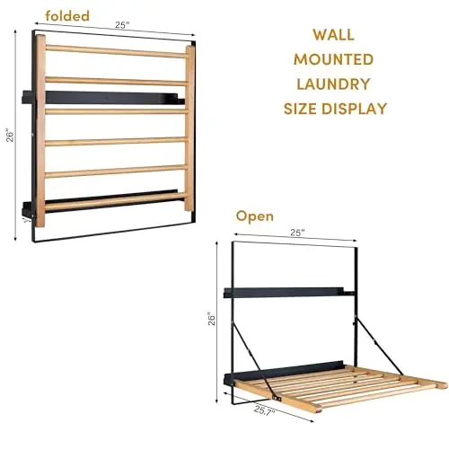 Wall-Mounted Folding Laundry Rack With Natural Wood Slats And Steel Frame For Compact Drying Space
Wall-Mounted Folding Laundry Rack With Natural Wood Slats And Steel Frame For Compact Drying Space