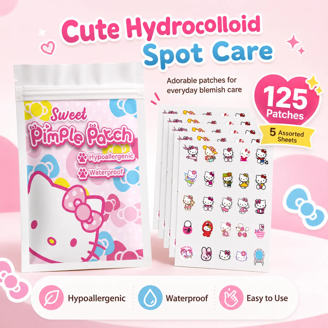 125PCS Sanrio Hello Kitty Acne Patch, Hydrocolloid Acne Patch, Makeup Blemish Pimple Patch, Waterproof and Sweatproof
125PCS Sanrio Hello Kitty Acne Patch, Hydrocolloid Acne Patch, Makeup Blemish Pimple Patch, Waterproof and Sweatproof
