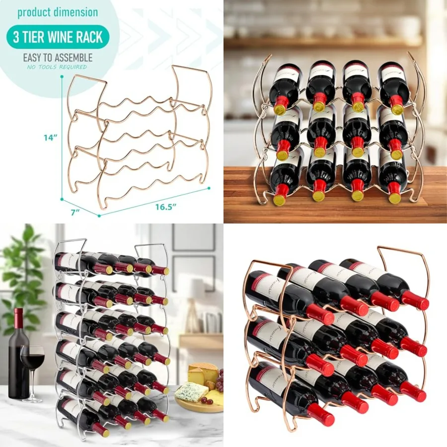 Metal Wine Racks Countertop - Stackable Wine Rack - Bottle Rack Holds 12 Wine Bottles for Home, Bar, or Wine Cellar, Free-Stand