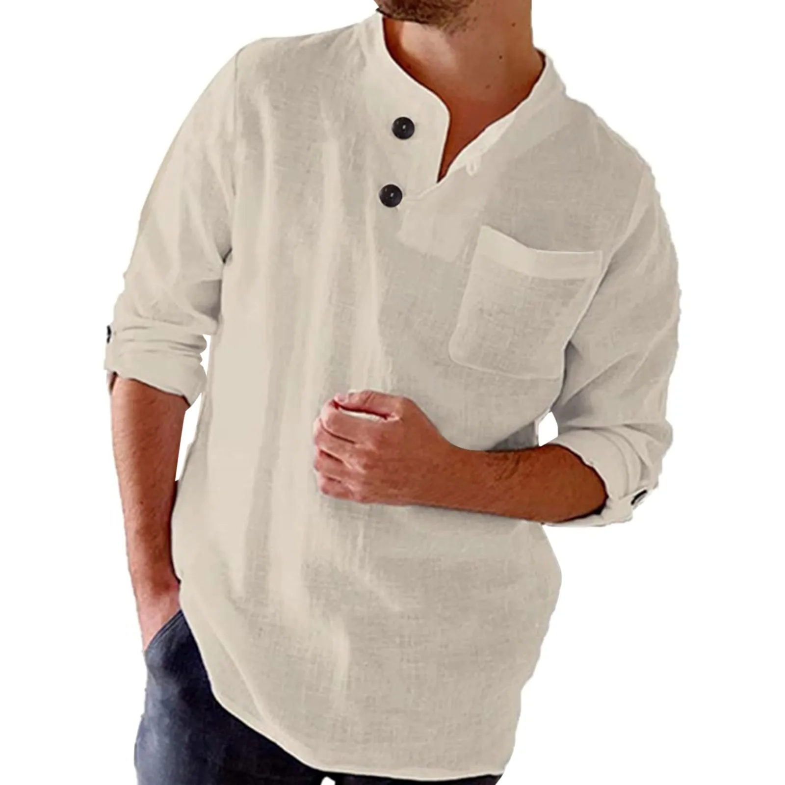 Solid Color Men'S Button Pull Cotton Linen Blouses Male Korean Casual Clothes White Slanted Irregular Neckline Tops Male Tees
Solid Color Men'S Button Pull Cotton Linen Blouses Male Korean Casual Clothes White Slanted Irregular Neckline Tops Male Tees