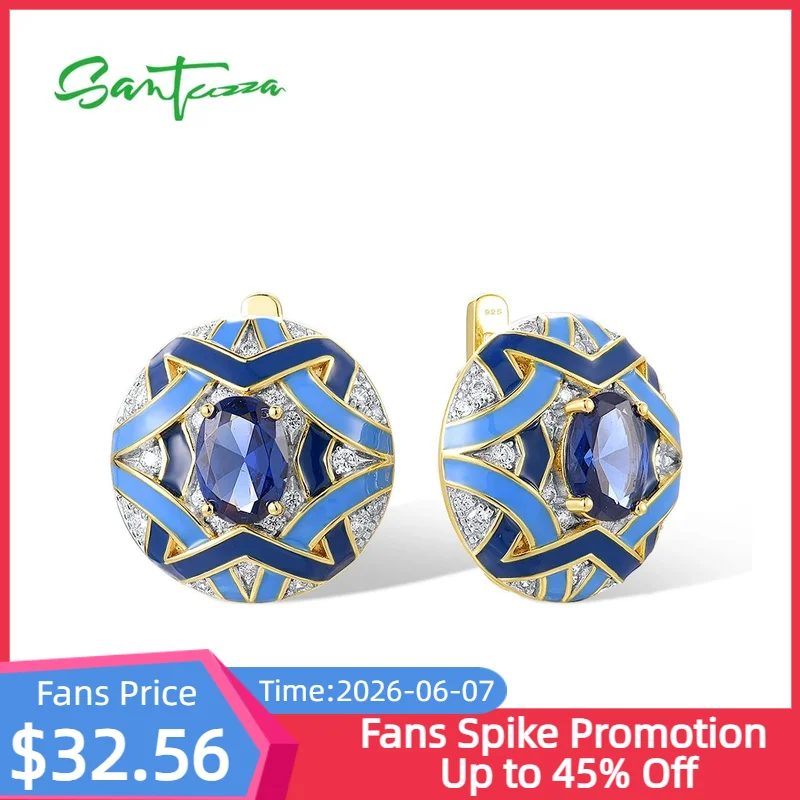 SANTUZZA Real 925 Sterling Silver Solitaire Earrings For Woman Sparkling Blue Spinel Enamel Grand Round Wedding Set Fine Jewelry
SANTUZZA Real 925 Sterling Silver Solitaire Earrings For Woman Sparkling Blue Spinel Enamel Grand Round Wedding Set Fine Jewelry