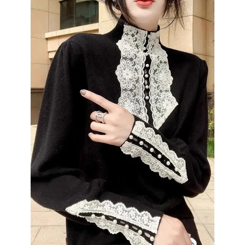 Lace Knitted Base Women Inner Wear High Collar Sweater Autumn Winter High End Feel Long Top E11503
Lace Knitted Base Women Inner Wear High Collar Sweater Autumn Winter High End Feel Long Top E11503