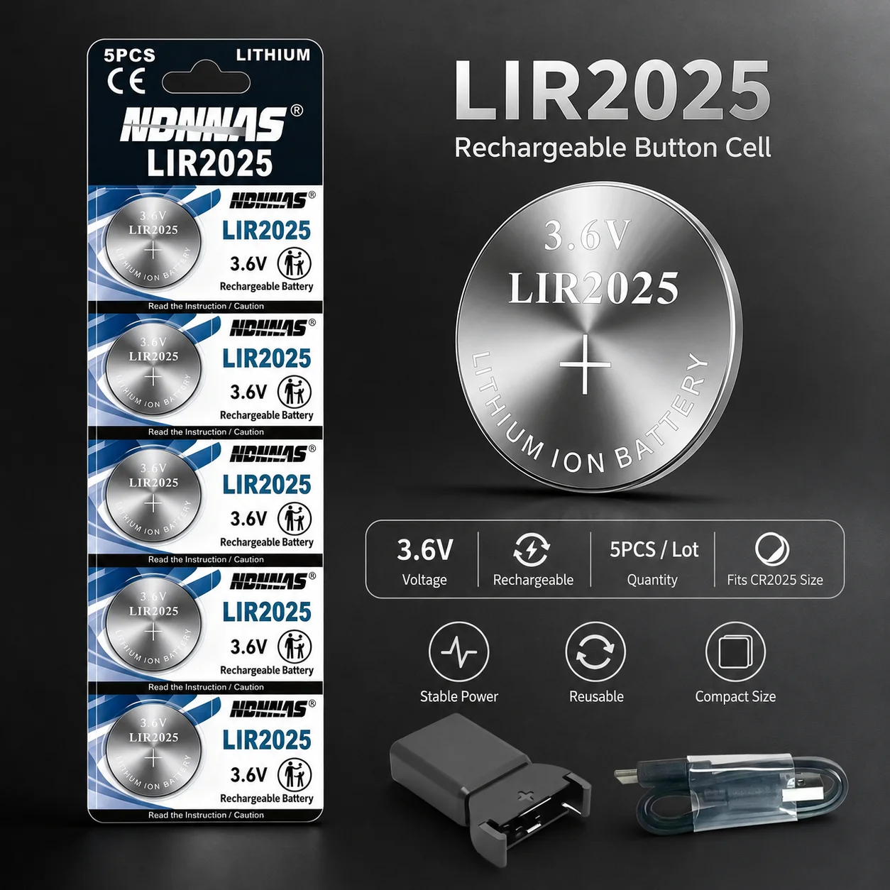 LIR2025 3.6V Rechargeable Lithium Battery Compatible CR2025 Replacement Cell for Car Remote Watch Camera Calculator Clock
LIR2025 3.6V Rechargeable Lithium Battery Compatible CR2025 Replacement Cell for Car Remote Watch Camera Calculator Clock