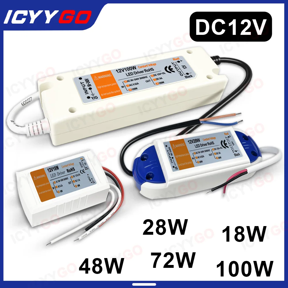 DC12V LED Driver 100W 72W 48W 18W 1.5A 2A 6.2A 4A 8A 110V/220V to DC 12V Power Supply for LED Strips and LED Driver Transformers
DC12V LED Driver 100W 72W 48W 18W 1.5A 2A 6.2A 4A 8A 110V/220V to DC 12V Power Supply for LED Strips and LED Driver Transformers
