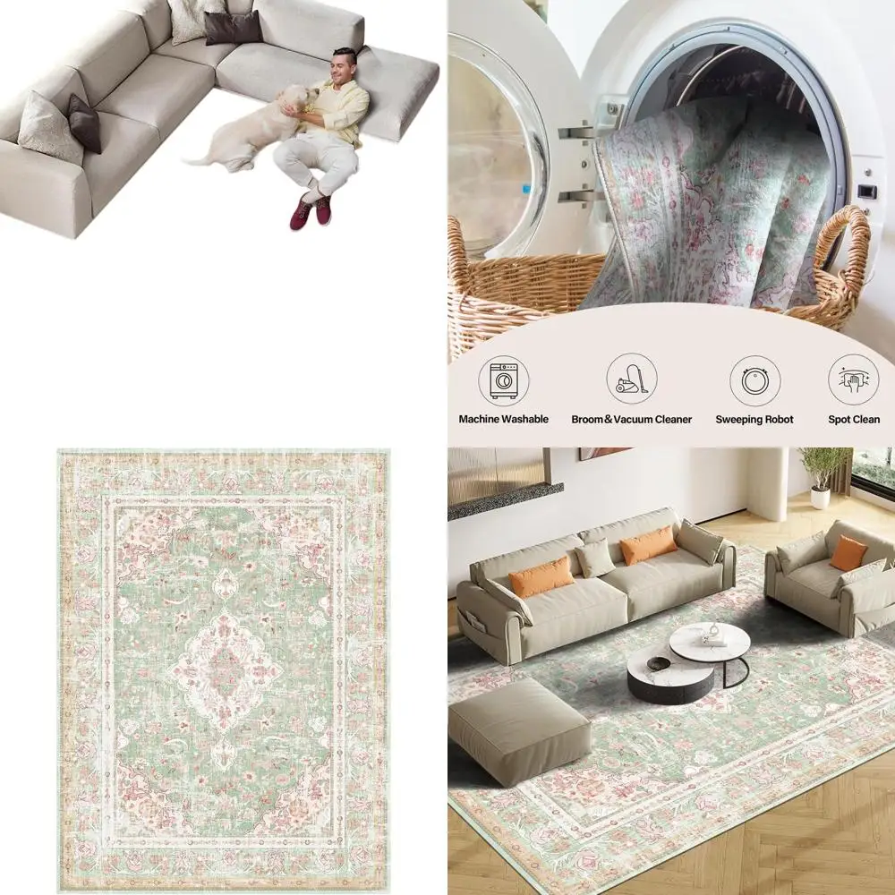 Large Boho-Style Neutral Area Rug with Green and Pink, 5x7, High Traffic, Non-Slip for Dining, Living, and Bedroom
Large Boho-Style Neutral Area Rug with Green and Pink, 5x7, High Traffic, Non-Slip for Dining, Living, and Bedroom