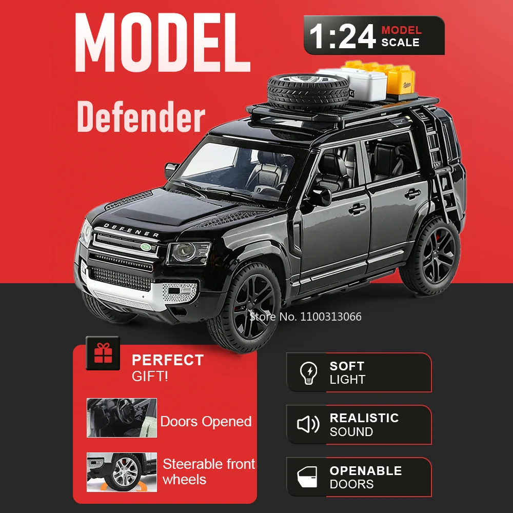 1:32 Defender 110 Alloy Diecast Miniature Toy Car Model Doors Opened Sound and Light Front Wheel Steering Vehices Gift for Child
1:32 Defender 110 Alloy Diecast Miniature Toy Car Model Doors Opened Sound and Light Front Wheel Steering Vehices Gift for Child