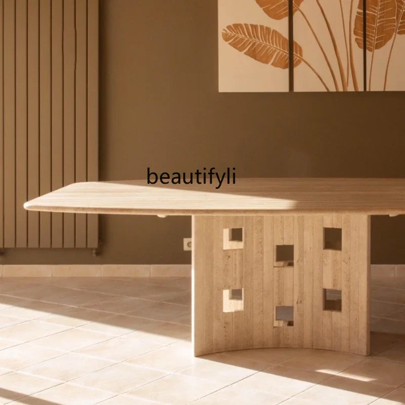 Nordic natural marble dining table rectangular wabi wind hotel villa travertine high-end
Nordic natural marble dining table rectangular wabi wind hotel villa travertine high-end