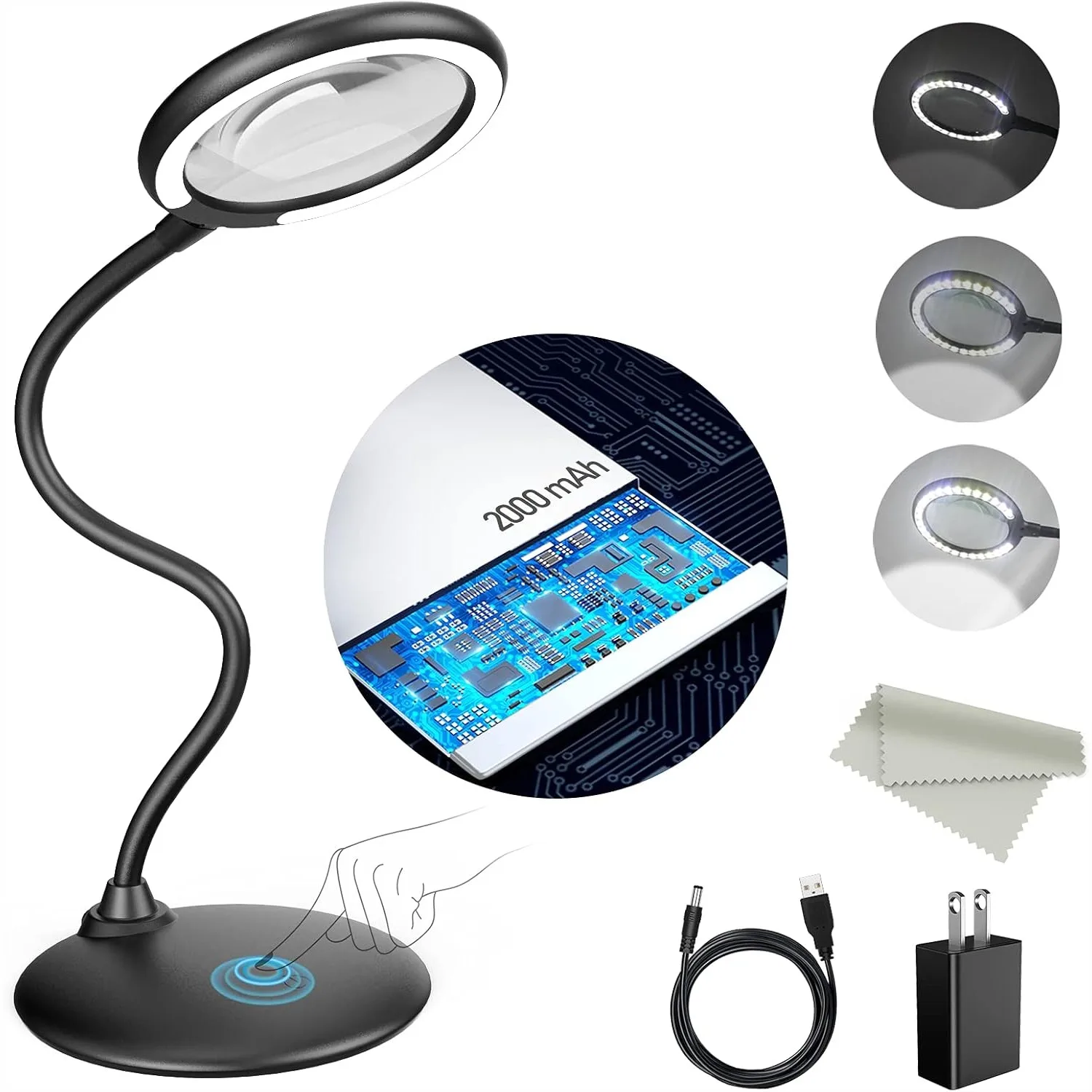 5X Rechargeable Magnifying Glass with Light and Stand for Reading, Crafts, Close Work
5X Rechargeable Magnifying Glass with Light and Stand for Reading, Crafts, Close Work