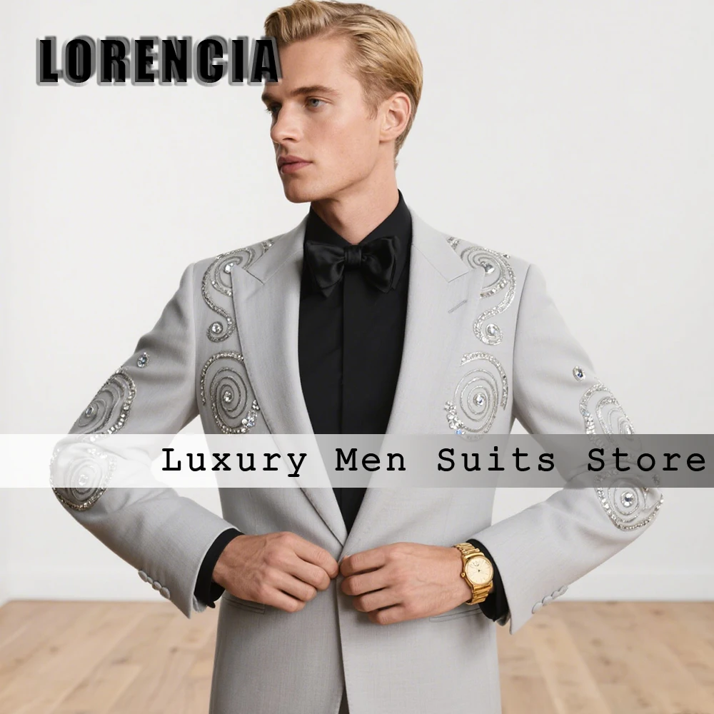 Simple Crystal Suits for Men 2 Pieces Casual Tuxedos Wedding Groom Outfits Customized Blazer Pants abiti uomo estivi eleganti
Simple Crystal Suits for Men 2 Pieces Casual Tuxedos Wedding Groom Outfits Customized Blazer Pants abiti uomo estivi eleganti