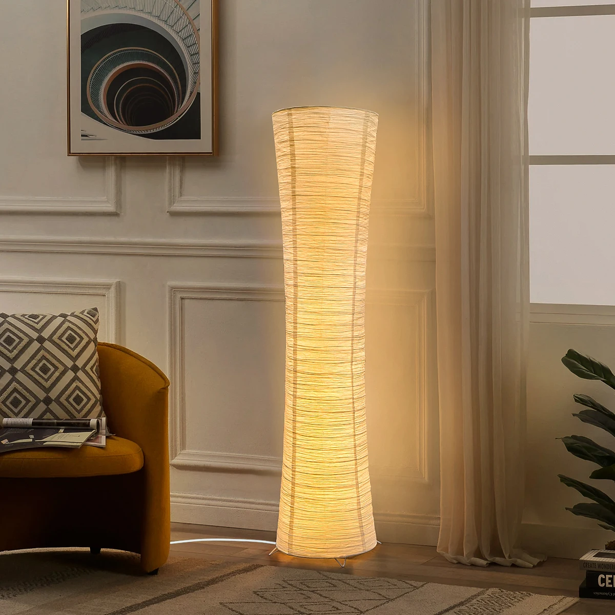Floor lamp, bedroom, office, living room, tri color paper lamp cover, LED dimmable timed floor lamp, cylindrical corner
Floor lamp, bedroom, office, living room, tri color paper lamp cover, LED dimmable timed floor lamp, cylindrical corner