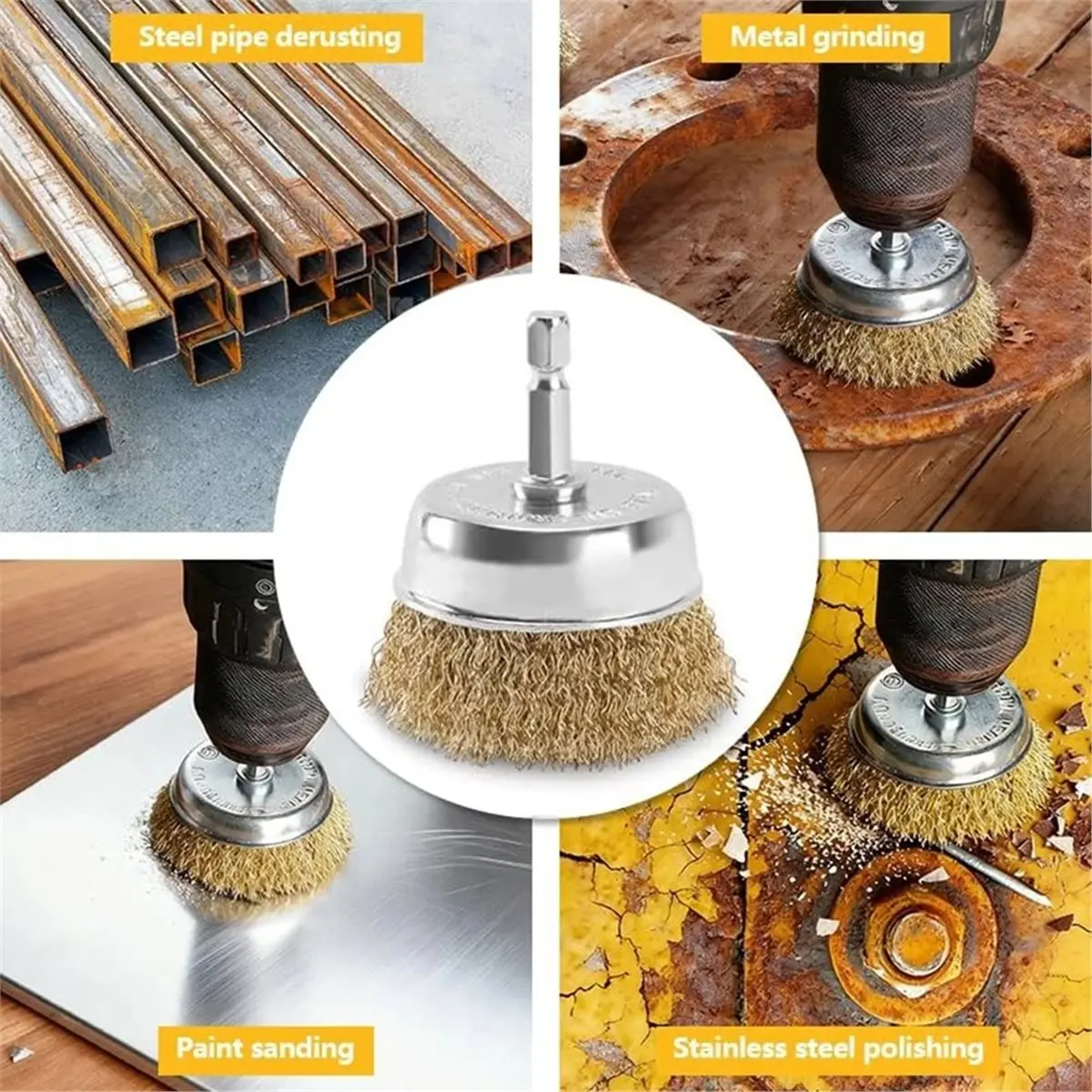 A58Z Drill Brush Set 3pcs - 25mm Brush, 50mm Cup, 50mm Disc - Brass Wire for Metal & Wood Cleaning
A58Z Drill Brush Set 3pcs - 25mm Brush, 50mm Cup, 50mm Disc - Brass Wire for Metal & Wood Cleaning