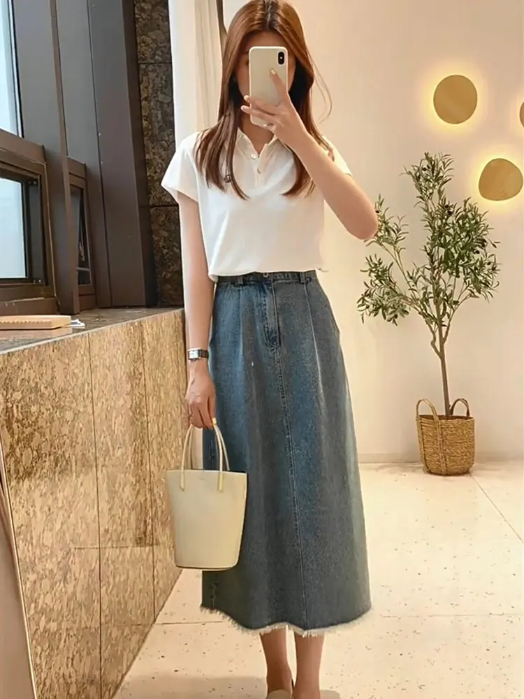 Summer 2024 plus Size Women's Korean Style Short Sleeve T-Shirt And High Waist Denim Skirt Two-Piece Set Casual Commute
Summer 2024 plus Size Women's Korean Style Short Sleeve T-Shirt And High Waist Denim Skirt Two-Piece Set Casual Commute