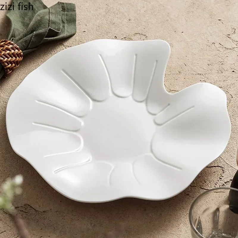 Необычная керамическая тарелка с листьями лотоса, ресторанная десертная тарелка, тарелка для закусок, тарелки для салата, тарелка для макарон, молекулярная кухня, посуда 
Необычная керамическая тарелка с листьями лотоса, ресторанная десертная тарелка, тарелка для закусок, тарелки для салата, тарелка для макарон, молекулярная кухня, посуда