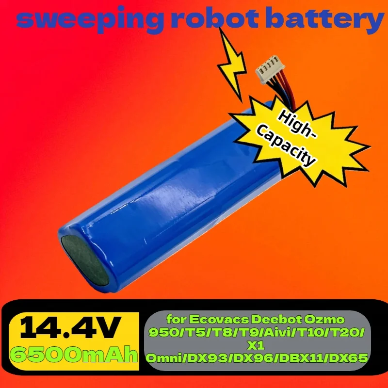 14.4V 6500mAh Rechargeable Robot Vacuum Battery– Fits Ecovacs Deebot Ozmo 950/T5/T8/T9/Aivi/T10/T20/X1 Omni/DX93/DX96/DBX11/DX65
14.4V 6500mAh Rechargeable Robot Vacuum Battery– Fits Ecovacs Deebot Ozmo 950/T5/T8/T9/Aivi/T10/T20/X1 Omni/DX93/DX96/DBX11/DX65