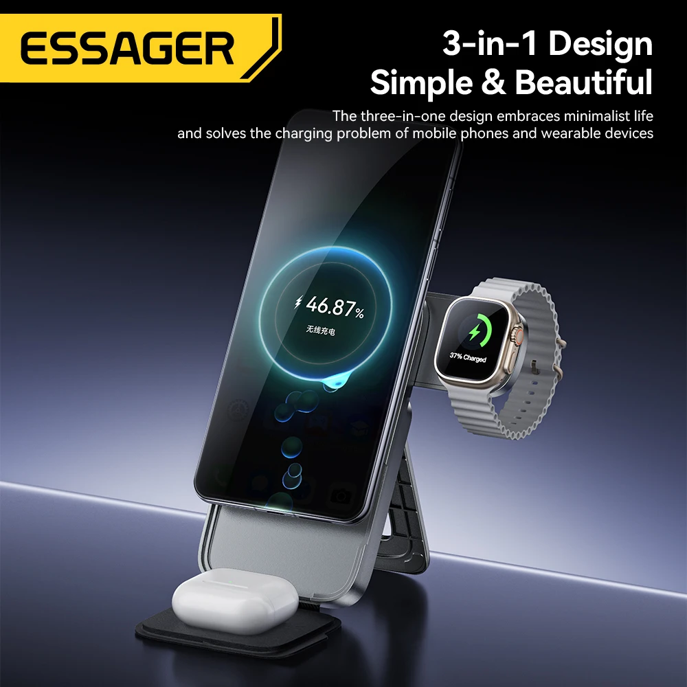 Essager 3-in-1 Wireless Charger 15W Magnetic Wireless Charging Stand For iPhone17 16 15 14 Pro AirPods Apple Watch Fast Charger
Essager 3-in-1 Wireless Charger 15W Magnetic Wireless Charging Stand For iPhone17 16 15 14 Pro AirPods Apple Watch Fast Charger