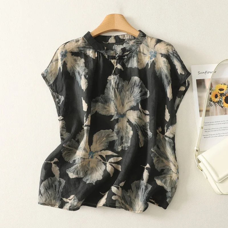 Summer New Loose Chinese Style Printed Shirt Women's Large Size Short Sleeve Stand Collar Side Buttoned Artistic Slim Fit Top
Summer New Loose Chinese Style Printed Shirt Women's Large Size Short Sleeve Stand Collar Side Buttoned Artistic Slim Fit Top