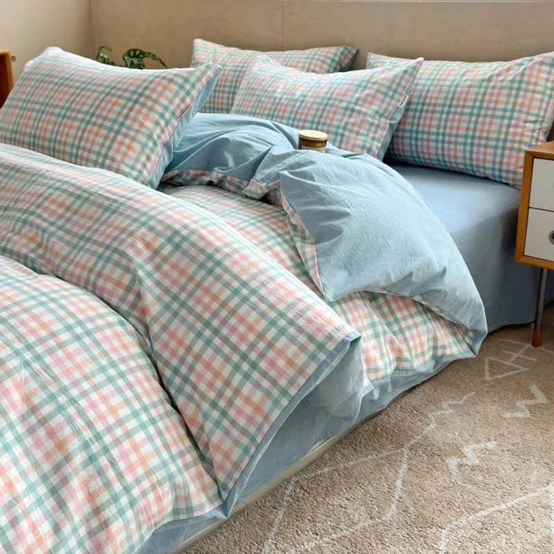 3pcs Cotton Pink and Blue Plaid Duvet Cover Set, Geometric Stripe Design Comforter Cover, Queen King Bedding with 2 Pillowcases
3pcs Cotton Pink and Blue Plaid Duvet Cover Set, Geometric Stripe Design Comforter Cover, Queen King Bedding with 2 Pillowcases