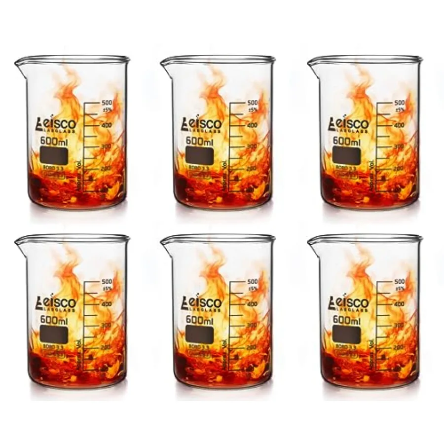 6PK Beakers 600mL - Low Form with Spout - White 50mL Graduations - Borosilicate 3.3 Glass
6PK Beakers 600mL - Low Form with Spout - White 50mL Graduations - Borosilicate 3.3 Glass