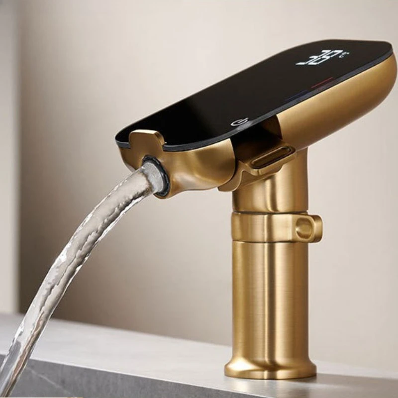 Умный цифровой смеситель для раковины с LED-дисплеем, матовое золото, латунь, для ванной, с двумя режимами температуры, цвет оружейной стали
Умный цифровой смеситель для раковины с LED-дисплеем, матовое золото, латунь, для ванной, с двумя режимами температуры, цвет оружейной стали