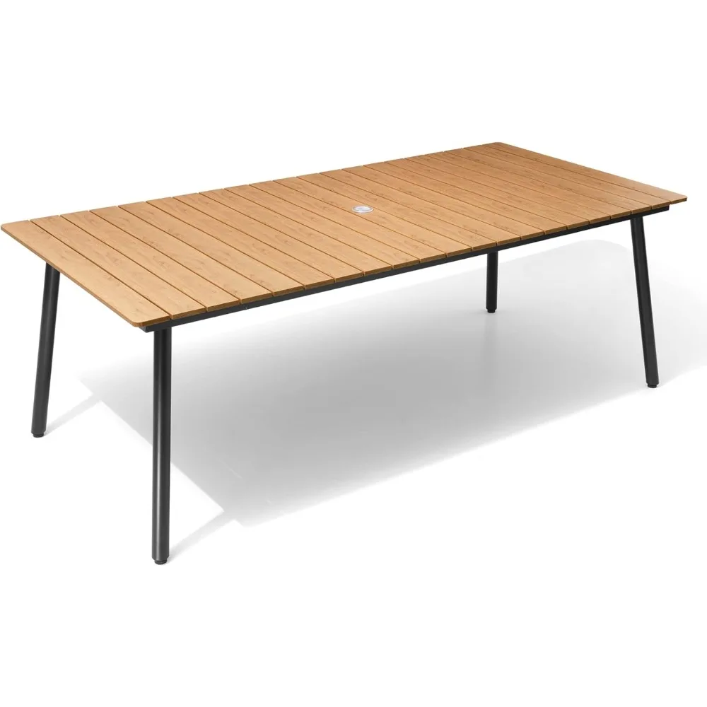 Outdoor Dining Table, Patio Dining Table with Wooden-Like Top and Aluminum Frame, Rectangular Table with Umbrella Hole Outdoor
Outdoor Dining Table, Patio Dining Table with Wooden-Like Top and Aluminum Frame, Rectangular Table with Umbrella Hole Outdoor