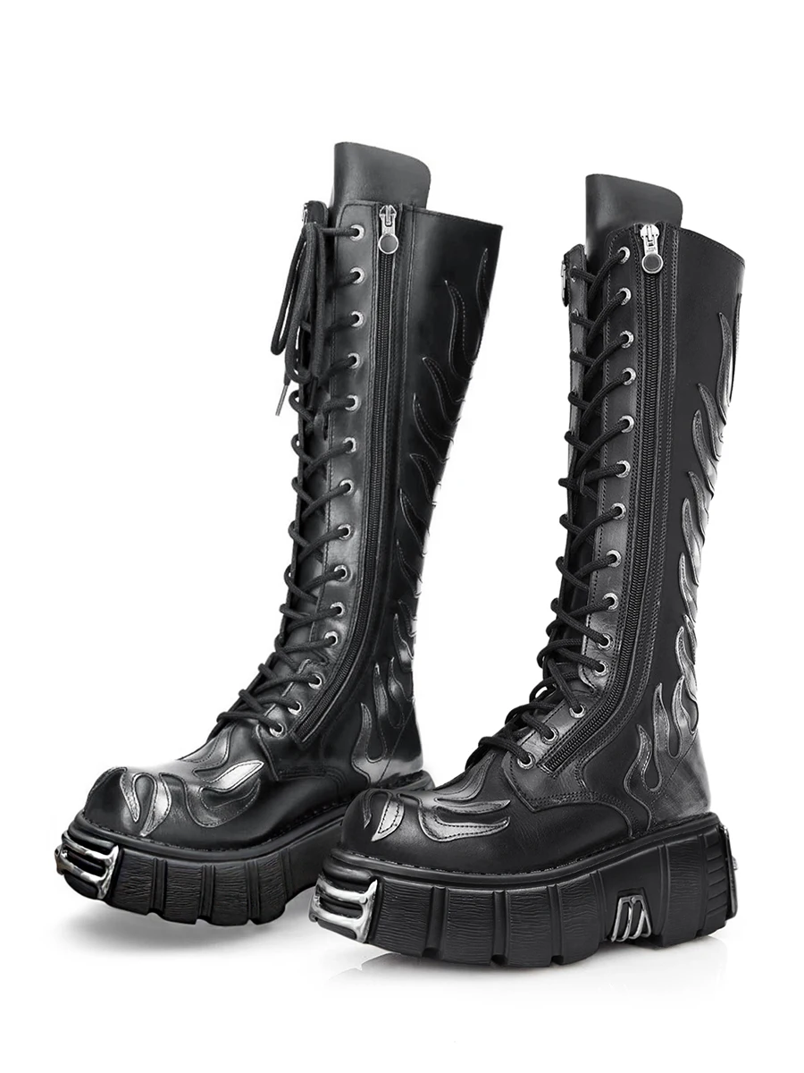 Platform Women's Motorcycle Boots 2025 New Street Punk Rock Rider Boots Black Flame Embroidery Round Toe Lace-Up Motorcycle Boot
Platform Women's Motorcycle Boots 2025 New Street Punk Rock Rider Boots Black Flame Embroidery Round Toe Lace-Up Motorcycle Boot