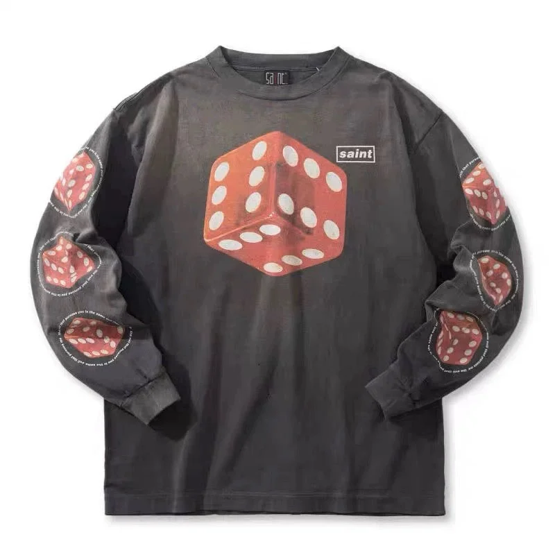 High Street Washed Dice Printed T-Shirt Long Sleeve Loose Oversized Best Quality T Shirt Men Women Hip Hop Inner Label Tops
High Street Washed Dice Printed T-Shirt Long Sleeve Loose Oversized Best Quality T Shirt Men Women Hip Hop Inner Label Tops