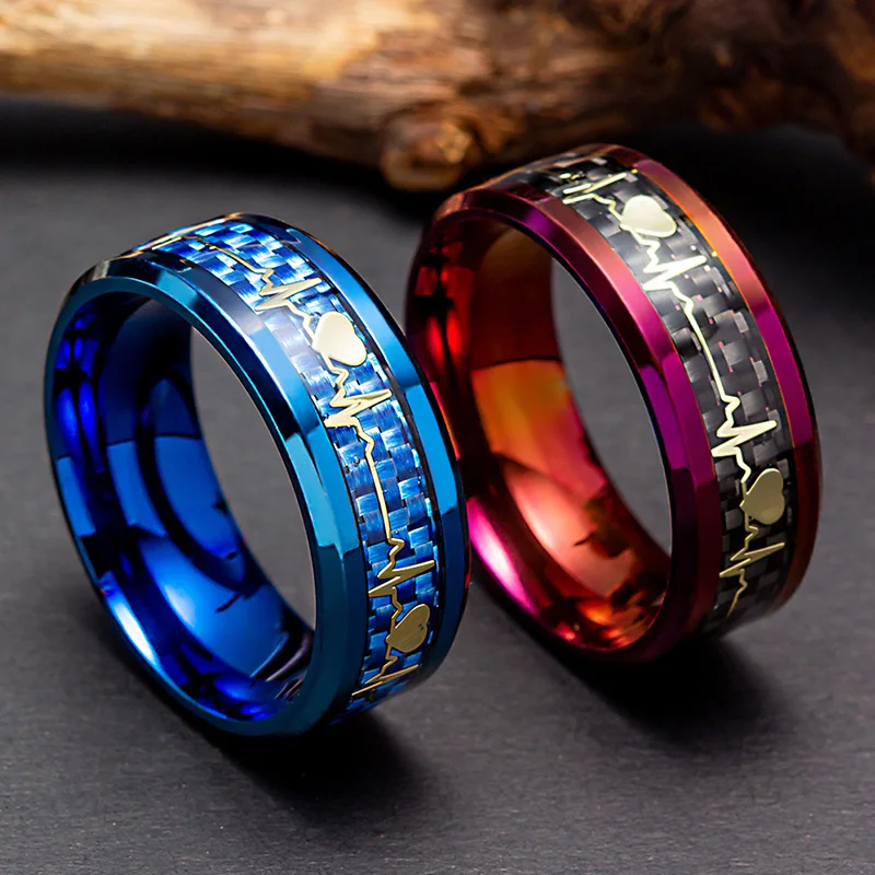 Purple Blue Electrocardiogram Ring Stainless Steel Carbon Fiber Wave Lovers Carbon Fiber Ring Female Male Wedding Anes Jewelry
Purple Blue Electrocardiogram Ring Stainless Steel Carbon Fiber Wave Lovers Carbon Fiber Ring Female Male Wedding Anes Jewelry