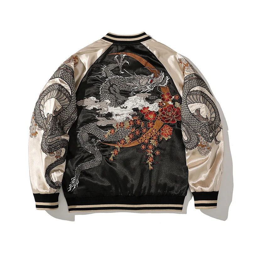 Men Bomber Jacket Satin Dragon Embroidery Luxury Streetwear Spring Autumn Stand Collar Outerwear Sukajan Baseball Coat D012
Men Bomber Jacket Satin Dragon Embroidery Luxury Streetwear Spring Autumn Stand Collar Outerwear Sukajan Baseball Coat D012