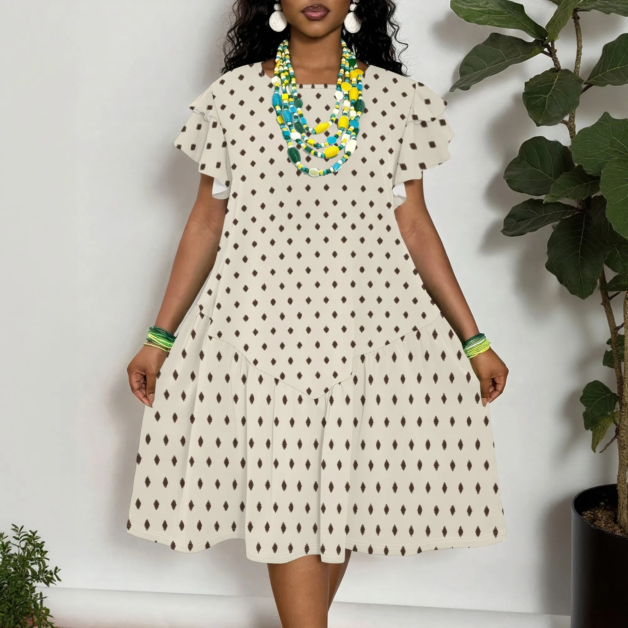 Diamond Print Short Sleeve Dress Ruffle Sleeve Tunic Dress Casual A-Line Midi Dress for Women Summer Beach Party Outfit
Diamond Print Short Sleeve Dress Ruffle Sleeve Tunic Dress Casual A-Line Midi Dress for Women Summer Beach Party Outfit