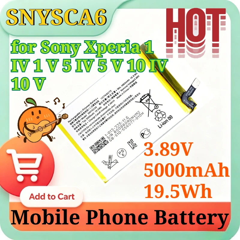 SNYSCA6 3.89V 5000mAh 19.5Wh Replacement Li-Polymer Battery for Sony Xperia 1 IV 1 V 5 IV 5 V 10 IV 10 V Mobile Phone Battery
SNYSCA6 3.89V 5000mAh 19.5Wh Replacement Li-Polymer Battery for Sony Xperia 1 IV 1 V 5 IV 5 V 10 IV 10 V Mobile Phone Battery