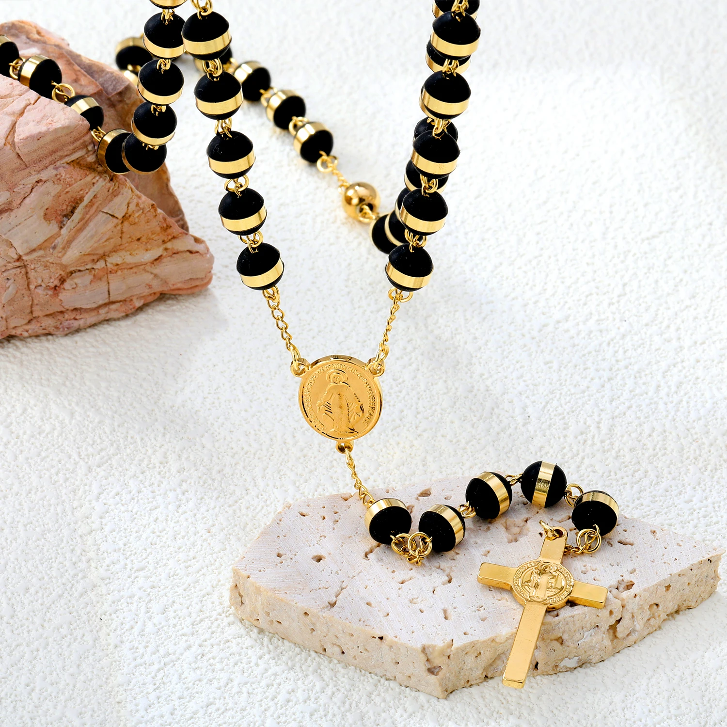 LUXUKISSKIDS New Rosary Necklaces Black Beads Cross Pendant Necklace Catholic Christian Jewelry Unisex Steel Prayer Accessories
LUXUKISSKIDS New Rosary Necklaces Black Beads Cross Pendant Necklace Catholic Christian Jewelry Unisex Steel Prayer Accessories