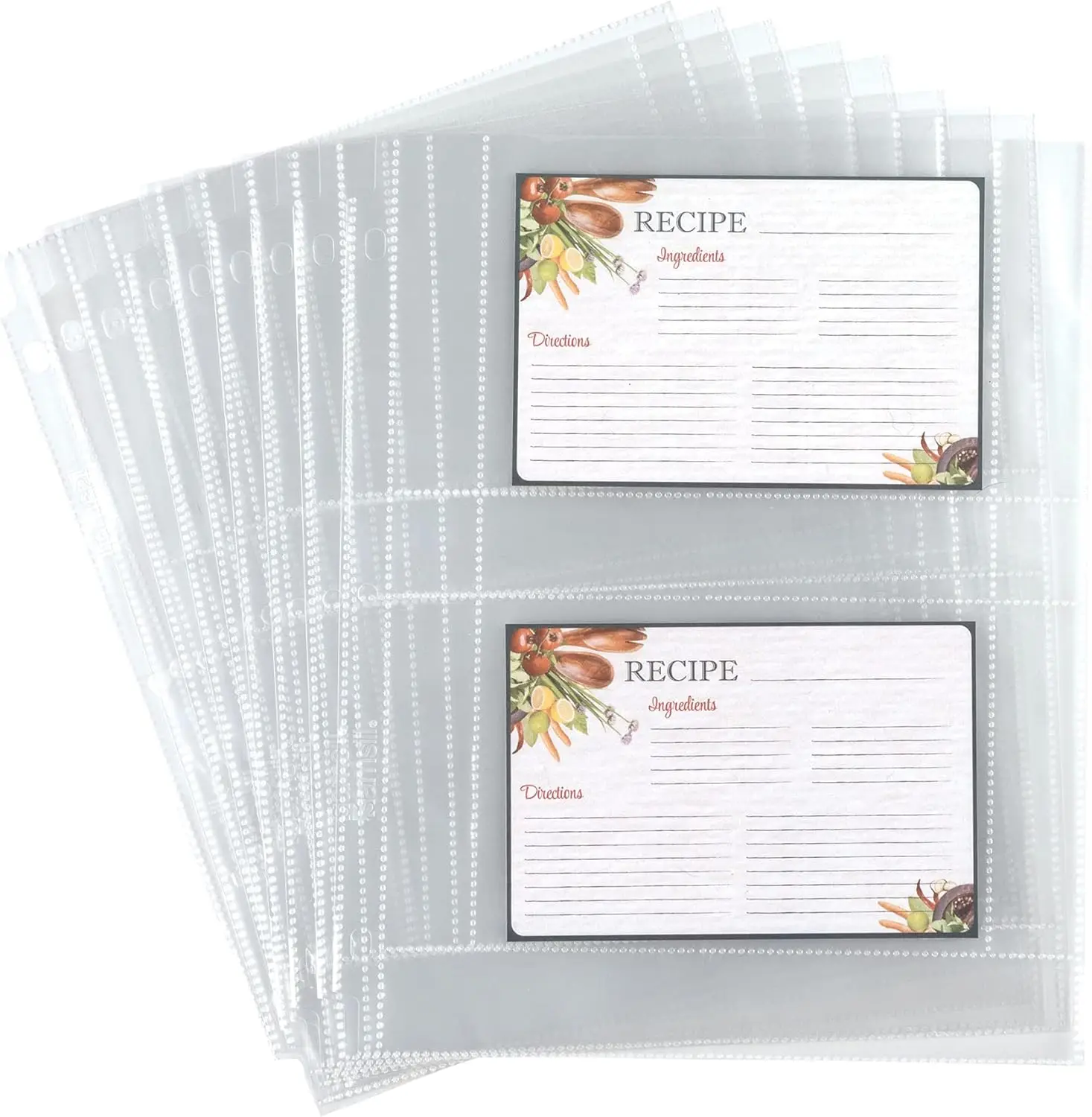 25 Pack 4x6 Recipe Card Page Protectors for 3 Ring Binders, Top Loading, 2 Pocket Sleeves
25 Pack 4x6 Recipe Card Page Protectors for 3 Ring Binders, Top Loading, 2 Pocket Sleeves