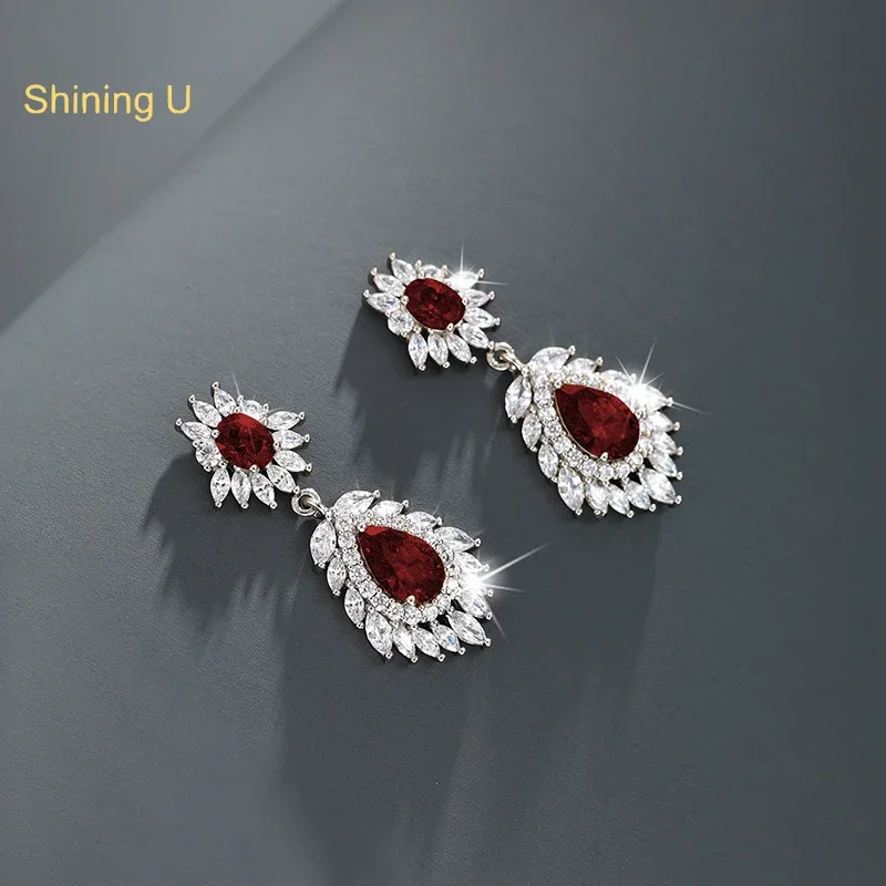 Shining U Vintage Ruby Dangle Earrings Luxury Fashion Party Jewelry for Women Gift
Shining U Vintage Ruby Dangle Earrings Luxury Fashion Party Jewelry for Women Gift
