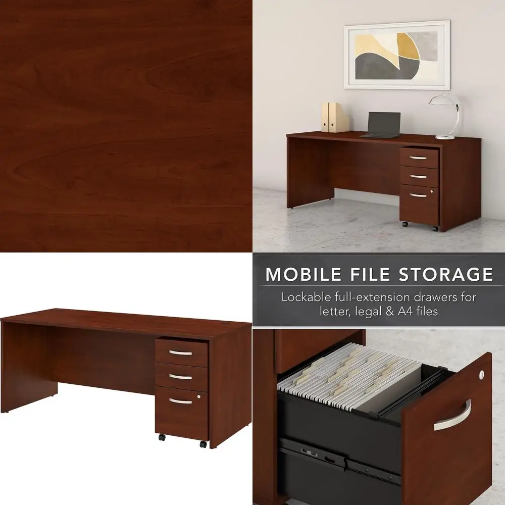 72W x 30 Modern Office Desk with Mobile File Cabinet in Hansen Cherry Finish
72W x 30 Modern Office Desk with Mobile File Cabinet in Hansen Cherry Finish
