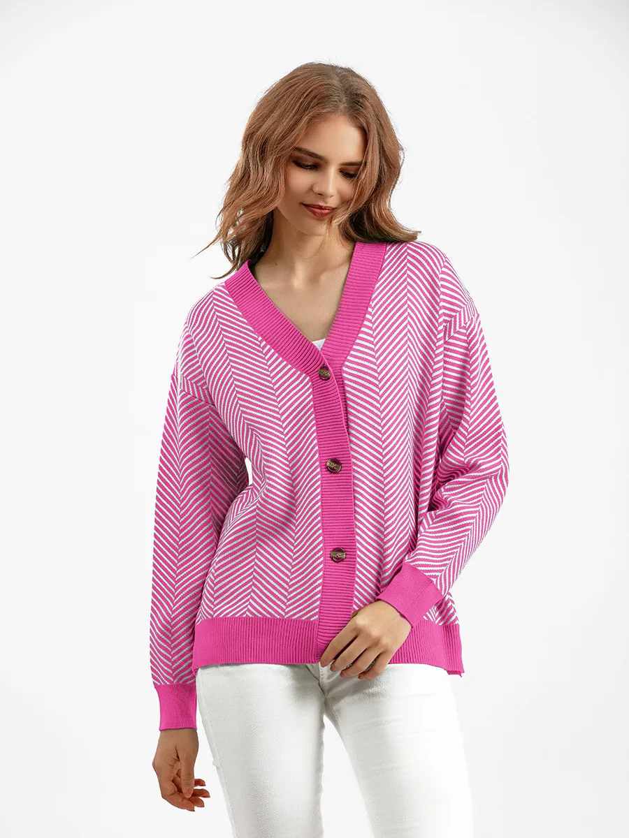 2023 Spring and Autumn New Korean Single breasted Cardigan Women's V-neck Contrast Loose Striped Sweater Coat Long Sleeve Outfit
2023 Spring and Autumn New Korean Single breasted Cardigan Women's V-neck Contrast Loose Striped Sweater Coat Long Sleeve Outfit