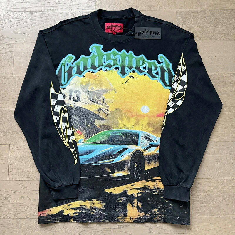 God Speed Fashion Rock Street Wash Do Old Direct Injection Print с длинным рукавом Высококачественная хлопковая футболка с необработанной этикеткой GODSPEED
God Speed Fashion Rock Street Wash Do Old Direct Injection Print с длинным рукавом Высококачественная хлопковая футболка с необработанной этикеткой GODSPEED