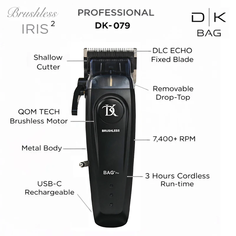DK079 Brushless Motor 7400RPM All-metal Professional Electric Hair Clipper with Charging Base 10 Magnetic Limit Combs Echo Blade
DK079 Brushless Motor 7400RPM All-metal Professional Electric Hair Clipper with Charging Base 10 Magnetic Limit Combs Echo Blade