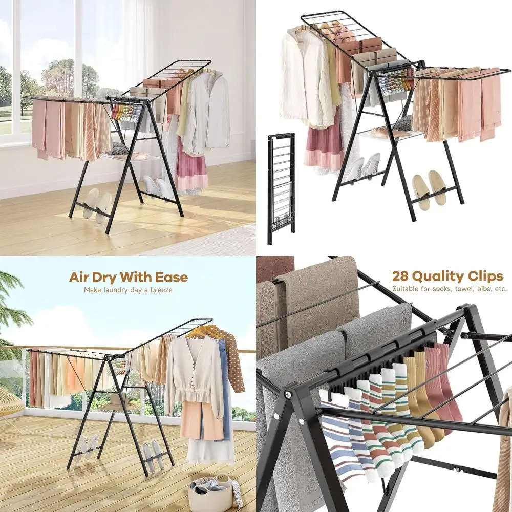 Металлическая складная сушилка для белья с регулируемой высотой для одежды, полотенец и обуви — для внутреннего и наружного использования, черная
Металлическая складная сушилка для белья с регулируемой высотой для одежды, полотенец и обуви — для внутреннего и наружного использования, черная
