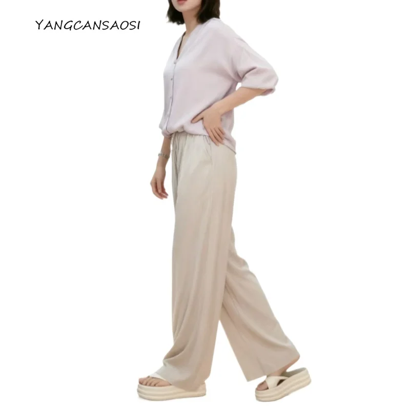 Elegant and Graceful Style Pocket Drawstring 93% Natural Mulberry Silk High Waist Elastic Double Qiao Satin Wide Leg Pants
Elegant and Graceful Style Pocket Drawstring 93% Natural Mulberry Silk High Waist Elastic Double Qiao Satin Wide Leg Pants