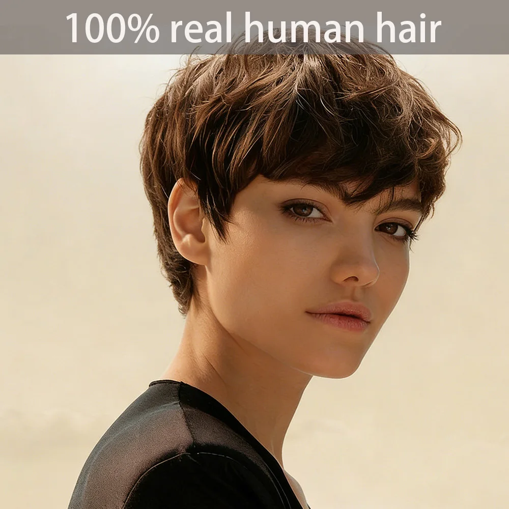 Short Straight Brown Layered Textured Pixie Cut Human Hair Wig For Women Brazilian Remy 180% Density Full Machine Made
Short Straight Brown Layered Textured Pixie Cut Human Hair Wig For Women Brazilian Remy 180% Density Full Machine Made