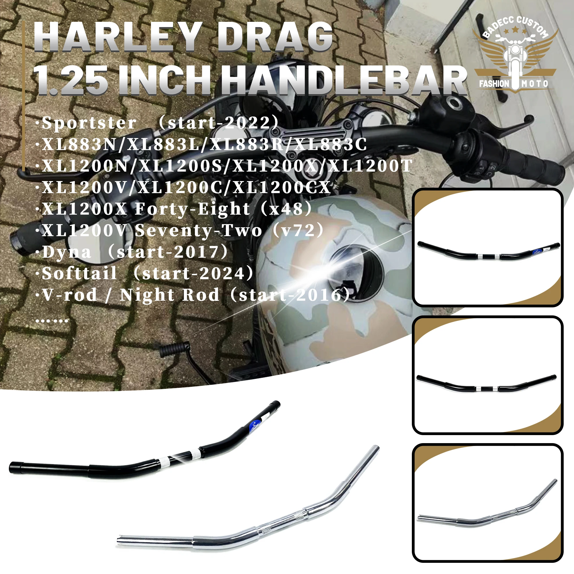 Motorcycles 1-1/4" drag handlebars for Harley XL883/XL1200-X48 Dyna Softtail Street Bob Low Rider NIGHT Rod V-rod
Motorcycles 1-1/4" drag handlebars for Harley XL883/XL1200-X48 Dyna Softtail Street Bob Low Rider NIGHT Rod V-rod