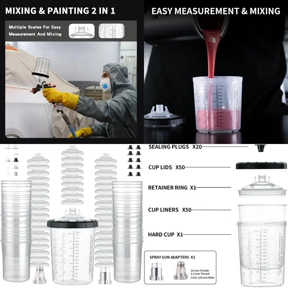 Disposable 28 Oz Paint Cup Liners with Lids and Accessories, 50-Pack Spray Gun Kit
Disposable 28 Oz Paint Cup Liners with Lids and Accessories, 50-Pack Spray Gun Kit